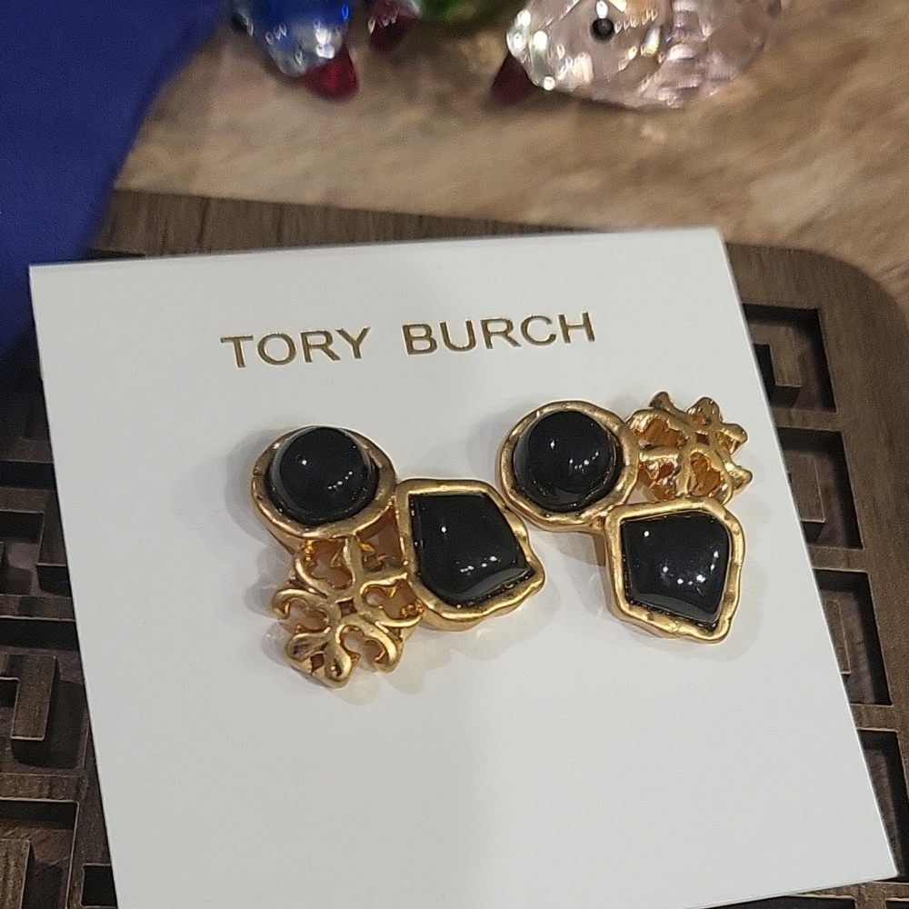 Tory Burch Black and Gold Geometric Earrings